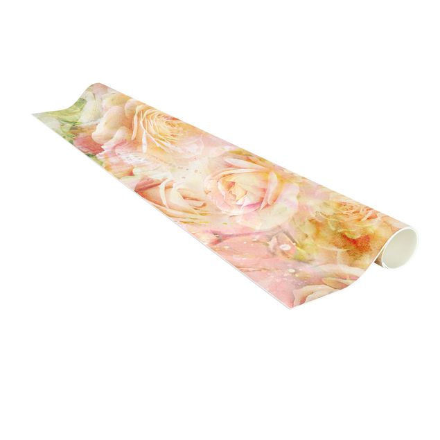 Tappeti floreali moderni Rosa ad acquerello pastello