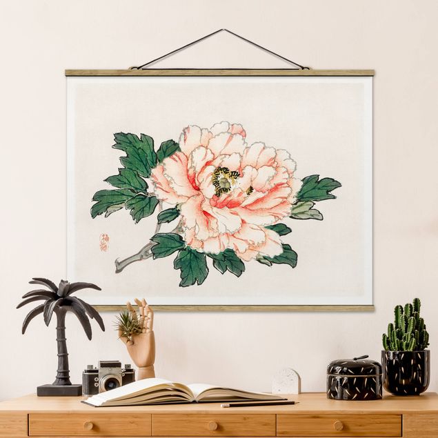 Foto su tessuto da parete con bastone - Asian Vintage Disegno rosa crisantemo - Orizzontale 3:4