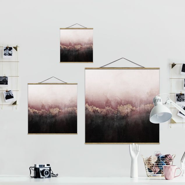 Quadro su tessuto con stecche per poster - Elisabeth Fredriksson - Alba Dorata Rosa - Quadrato 1:1