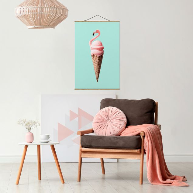 Foto su tessuto da parete con bastone - Ghiaccio Con Flamingo - Verticale 3:2