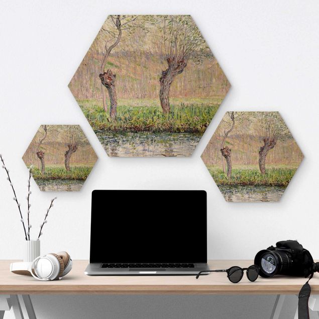 Esagono in legno - Claude Monet - Primavera Willows