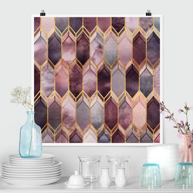 Poster - Stained Glass geometrica in oro rosa - Quadrato 1:1