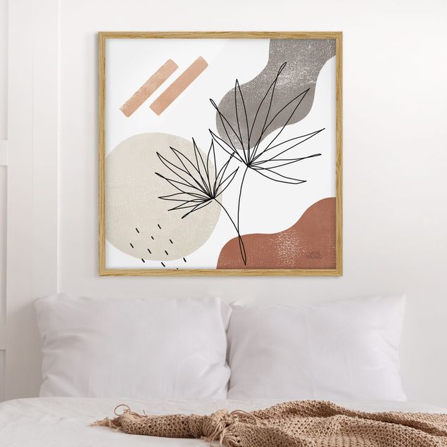 Poster con cornice - Palma a ventaglio Lineart e colori terracotta