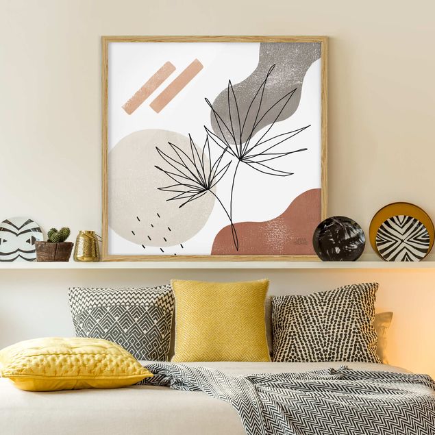 Poster con cornice - Palma a ventaglio Lineart e colori terracotta