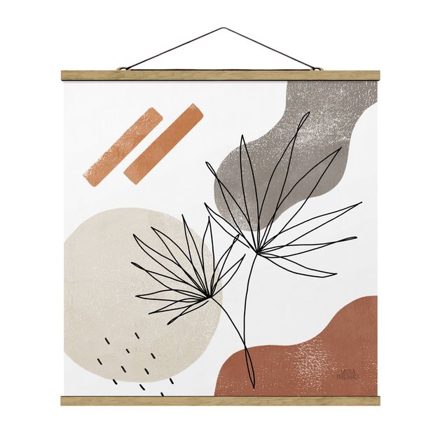 Foto su tessuto da parete con bastone - Palma a ventaglio Lineart e colori terracotta - Quadrato 1:1