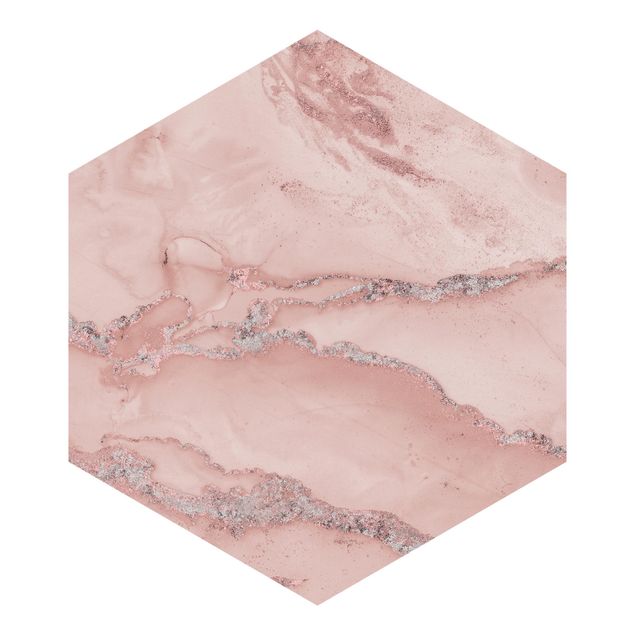 Carta da parati esagonale adesiva con disegni - Esperimenti di colore marmo rosa e brillantini