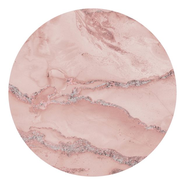 Carta da parati rotonda autoadesiva - Esperimenti di colore marmo rosa e brillantini