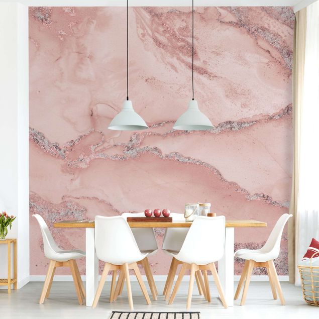 Carta da parati superficie marmo rosa e adesivi murali
