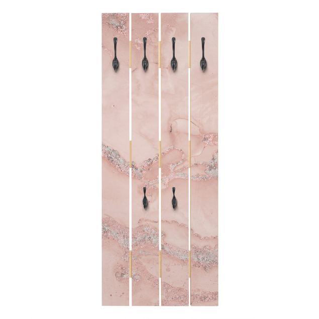 Appendiabiti in legno - Esperimenti di colore marmo rosa e brillantini