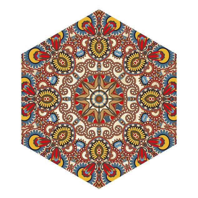 Carta da parati esagonale adesiva con disegni - Mandala colorato