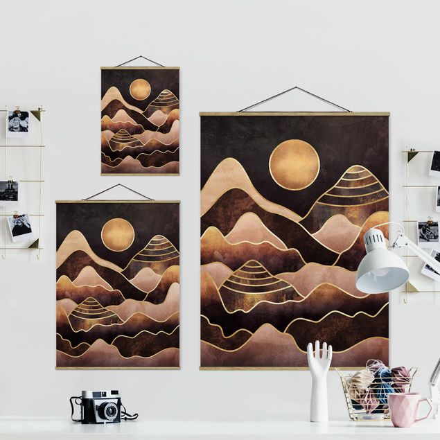 Foto su tessuto da parete con bastone - Elisabeth Fredriksson - Golden Sun astratti Monti - Verticale 4:3