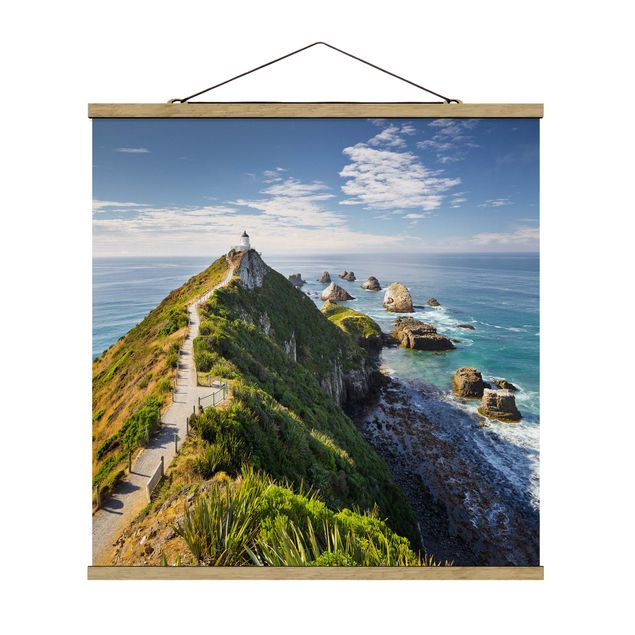Quadro su tessuto con stecche per poster - Nugget Point Lighthouse e Sea Zelanda - Quadrato 1:1