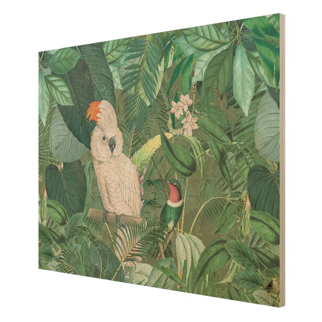 Stampa su legno - Vintage Collage - Cockatoo E Hummingbird - Orizzontale 3:4
