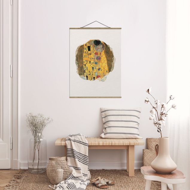 Foto su tessuto da parete con bastone - Acquarelli - Gustav Klimt - The Kiss - Verticale 4:3