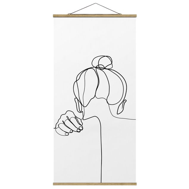 Quadro su tessuto con stecche per poster - Line Art collo donna Bianco e nero - Verticale 2:1