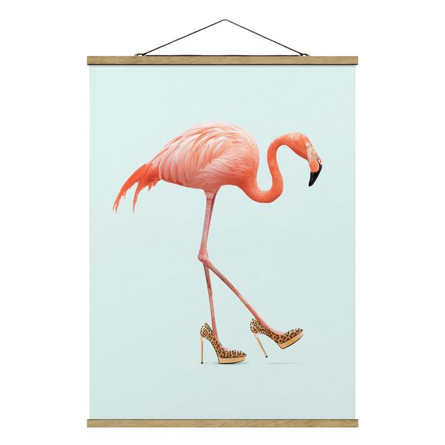 Foto su tessuto da parete con bastone - Flamingo con tacchi alti - Verticale 4:3