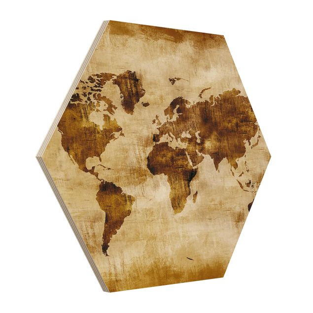 Esagono in legno - No.Cg75 Mappa Del Mondo