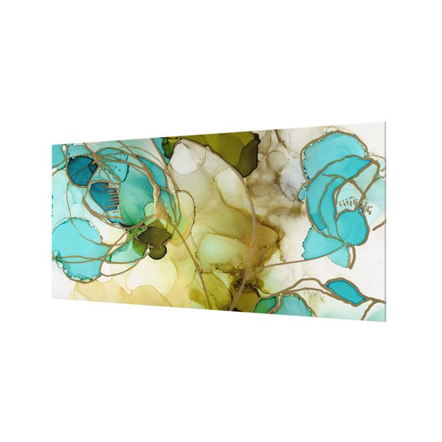 Paraschizzi in vetro - Sfaccettature di fiori in acquerello - Formato orizzontale 2:1