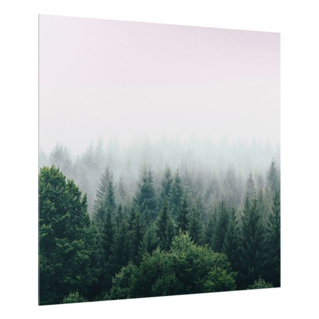 Paraschizzi in vetro - Foresta nella nebbia del crepuscolo - Quadrato 1:1