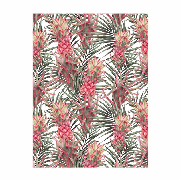 Tappeti fucsia Ananas rosso con foglie di palma tropicale
