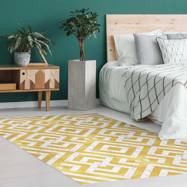 Tappeti moderni soggiorno Mix di piastrelle geometriche Art Déco in marmo dorato