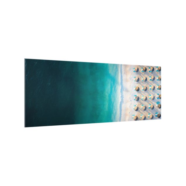 Paraschizzi in vetro - Spiaggia sabbiosa bianca con ombrelloni di paglia - Panorama 5:2