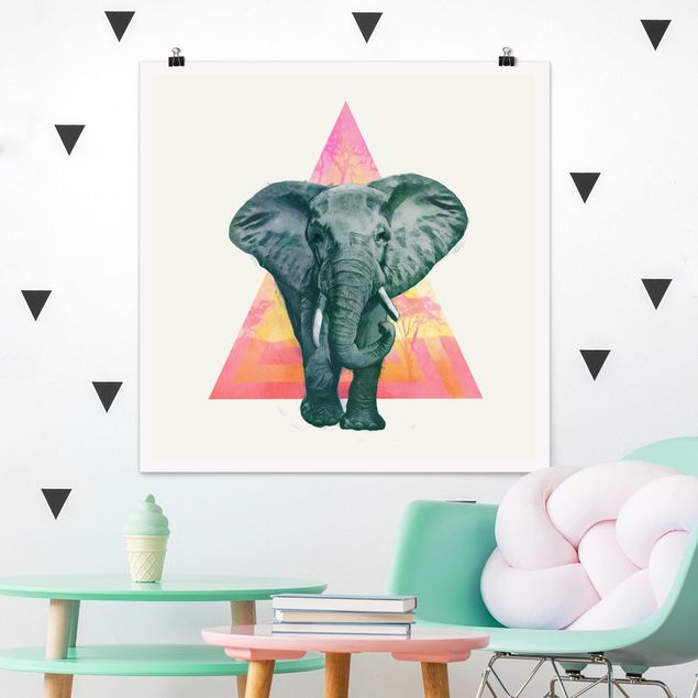 Poster - Illustrazione Elephant anteriore Triangolo Pittura - Quadrato 1:1