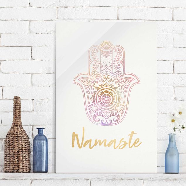 Lavagna magnetica vetro Mano Hamsa - Illustrazione Namaste Oro Rosa Chiaro