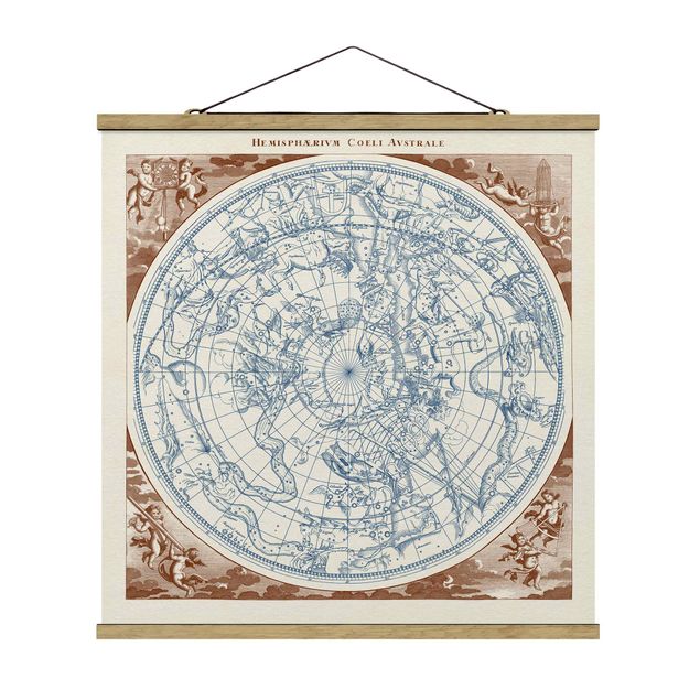 Quadro su tessuto con stecche per poster - Vintage Mappa Stellare Southern Hemissphere - Quadrato 1:1