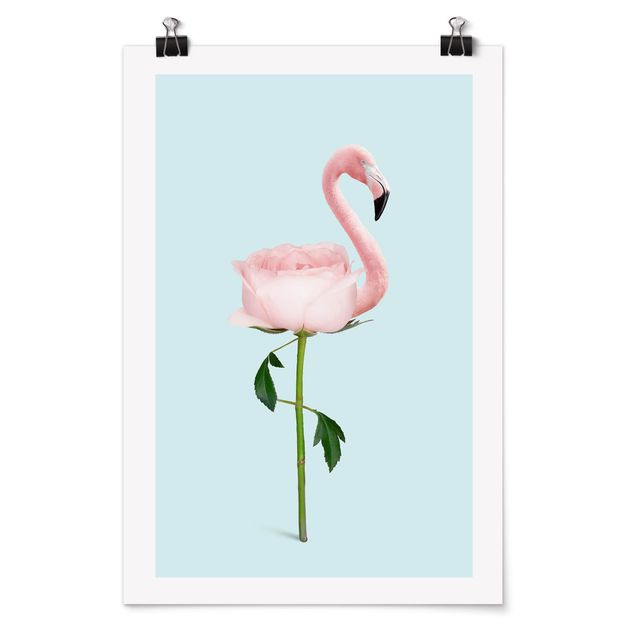 Poster - Jonas Loose - Flamingo con Rosa - Verticale 3:2