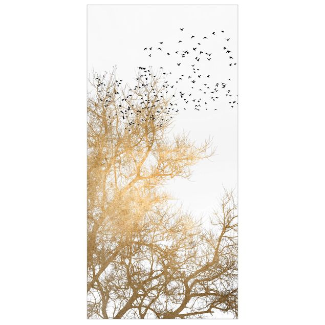 Tenda a pannello - Stormo di uccelli davanti ad un albero dorato - 250x120cm