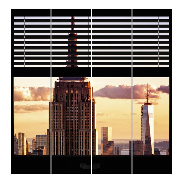 Tende scorrevoli su binario Vista dalla finestra con tende - Empire State Building di New York
