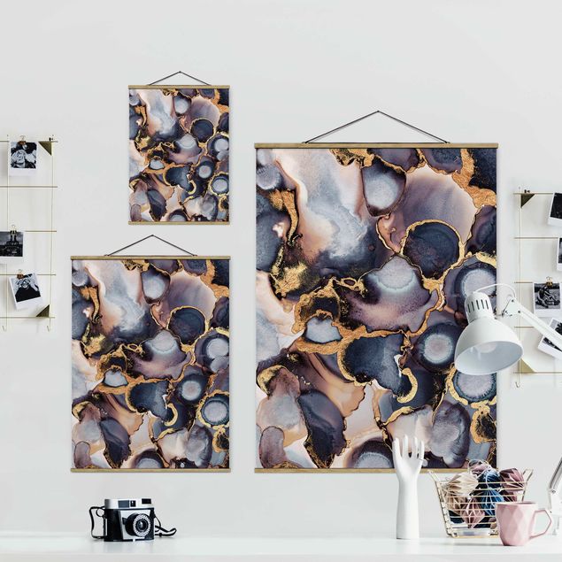 Foto su tessuto da parete con bastone - Elisabeth Fredriksson - Marmo Acquerello con oro - Verticale 4:3