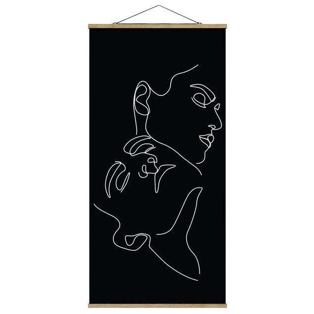 Quadro su tessuto con stecche per poster - Line Art Black Women Faces - Verticale 2:1