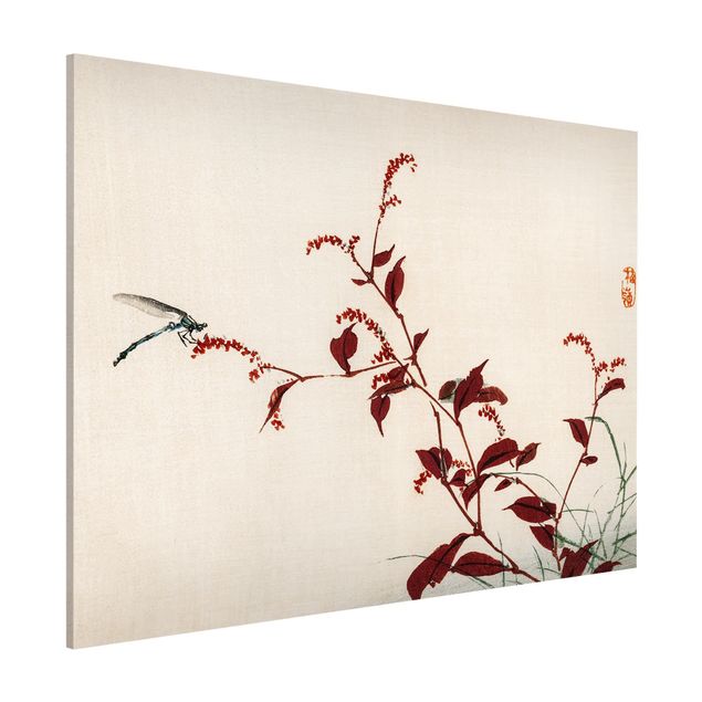 quadri con animali Disegno vintage asiatico ramo rosso con libellula