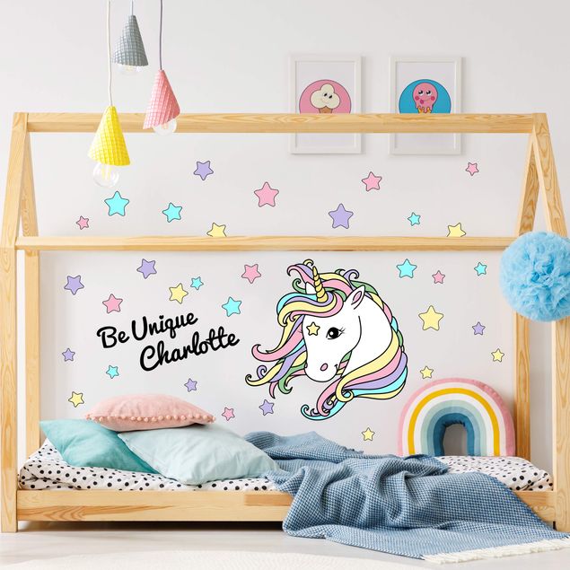 Adesivo murale - Unicorn Illustrazione pastello Stelle