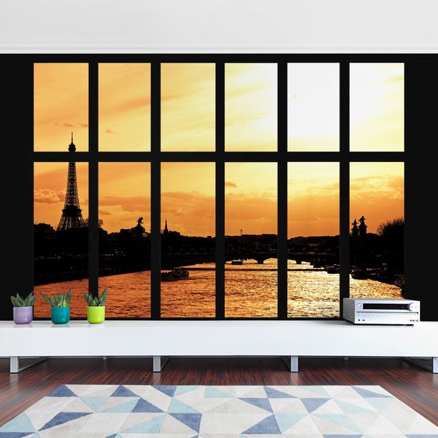Carta da parati - Window Eiffel tower Paris Sunrise