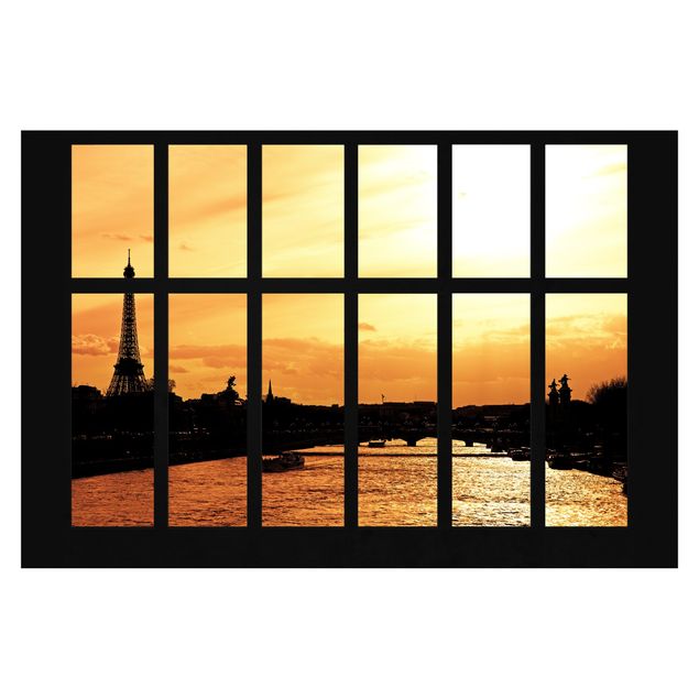 Carta da parati - Window Eiffel tower Paris Sunrise