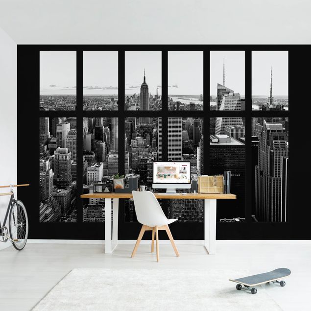 carta da parati 3d finestra Finestra - Manhattan Skyline di in bianco e nero