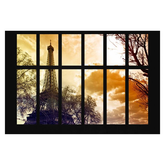 Carta da parati - Window Paris Eiffel Tower Sunset