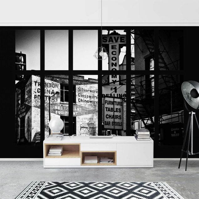 Carta da parati - Window View American Buildings Facades black-white