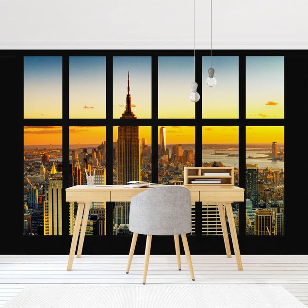 Carta da parati - Window View Manhattan Skyline sunset