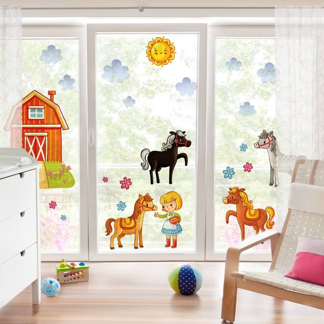 Adesivi da finestra Farm Set with Horses