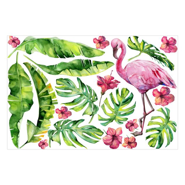 Pellicola vetro Set di foglie botaniche Jungle Flamingo