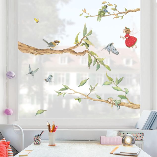 Pellicola per vetri con uccelli The Strawberry Fairy - Con fata dell'albero e Heupferd