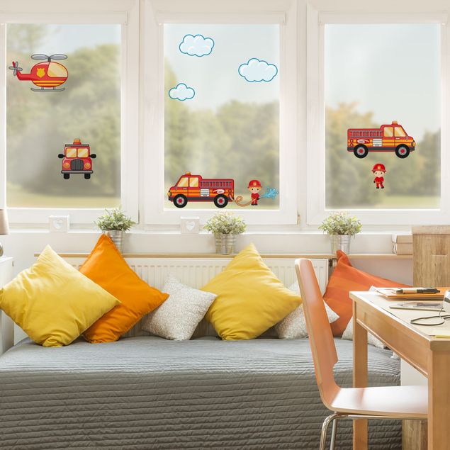 Adesivi da finestra Firefighter Set with Vehicles