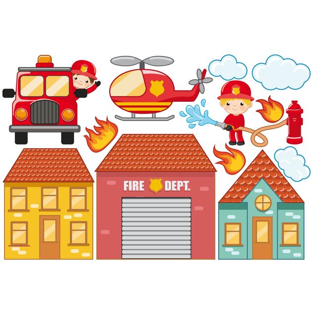 Adesivi da finestra Firefighter Set with Houses