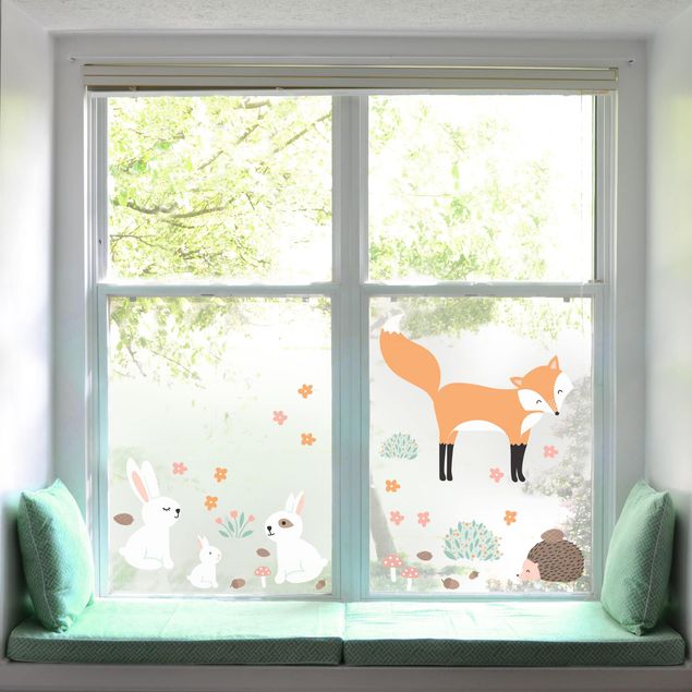 Adesivi da finestra - Forest Friends With Hare Hedgehog And Fox