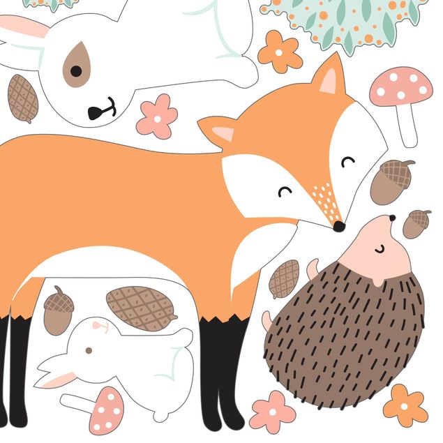 Adesivi da finestra - Forest Friends With Hare Hedgehog And Fox
