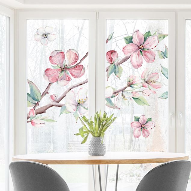 Pellicola per vetri con erbe Ramo di ciliegio in fiore ad acquerello